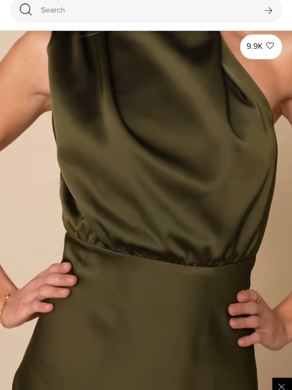 Lulu's Olive Green One-Shoulder Satin Midi Dress - Picture 2 of 4